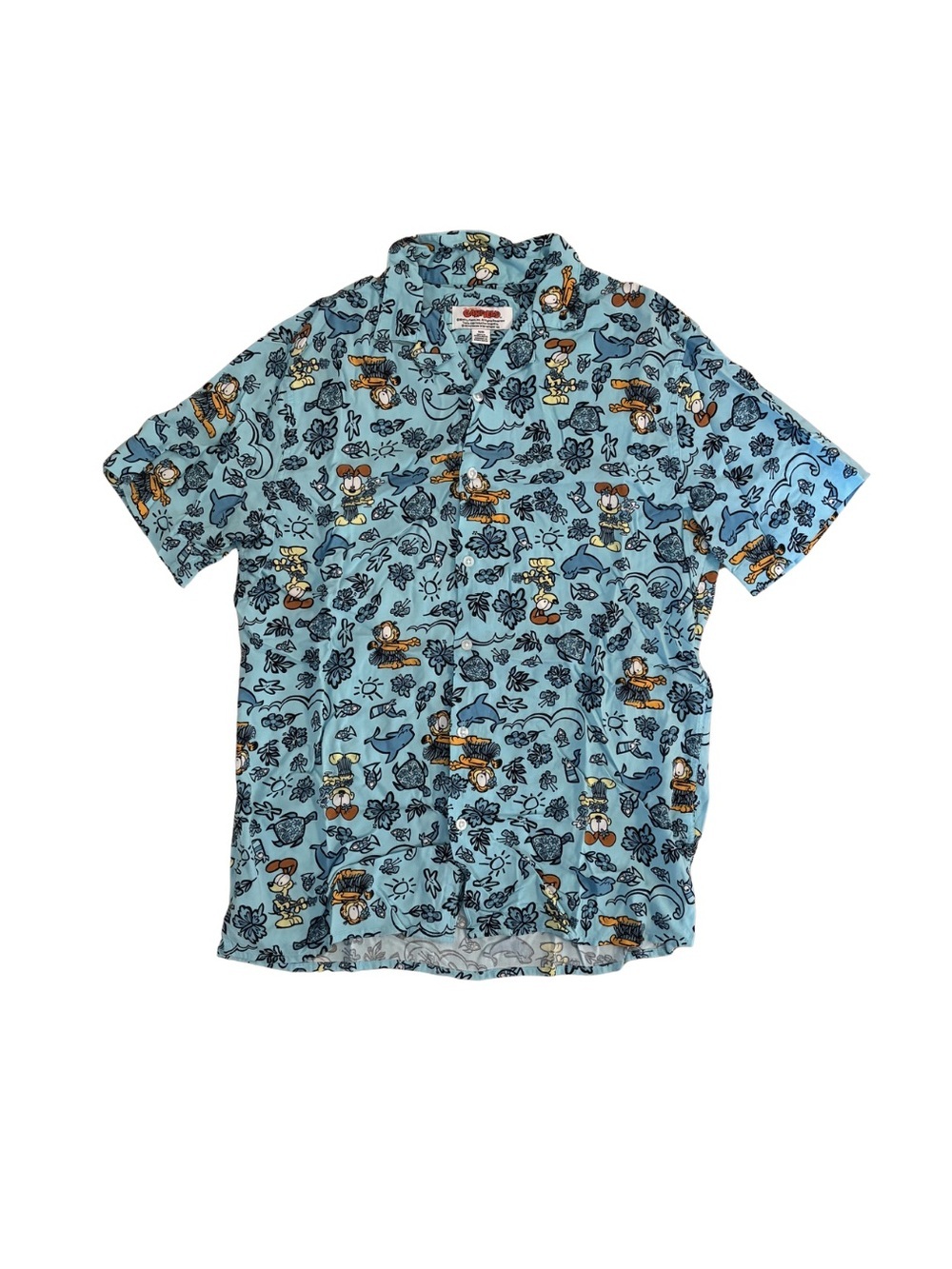 Garfield Light Blue Short Sleeve Printed Button-Up Shirt